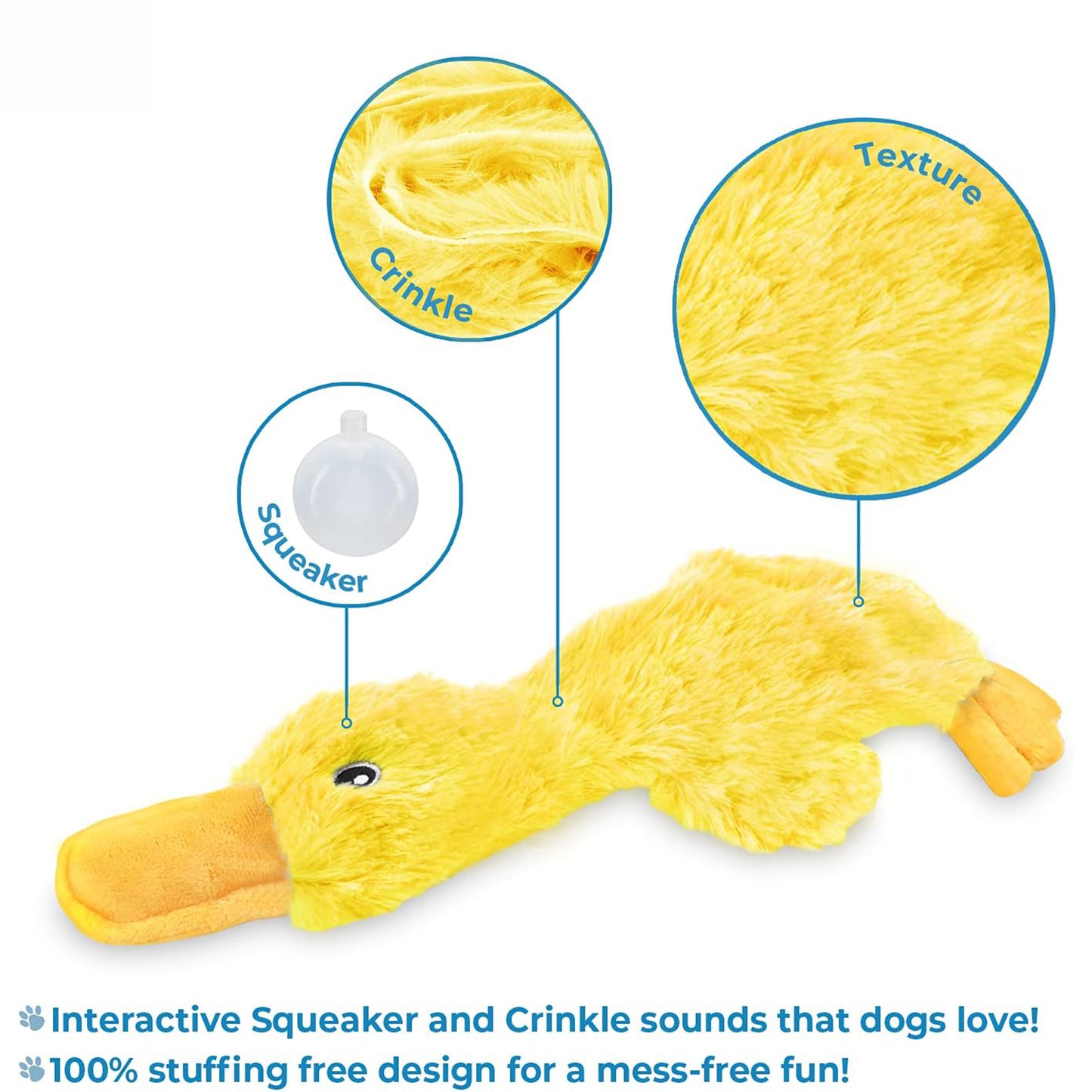 Dog Toy for Small, Medium, and Large Breeds, Cute No Stuffing Duck with Soft Squeaker, Fun for Indoor Puppies and Senior Pups, Plush No Mess Chew and Play - Yellow