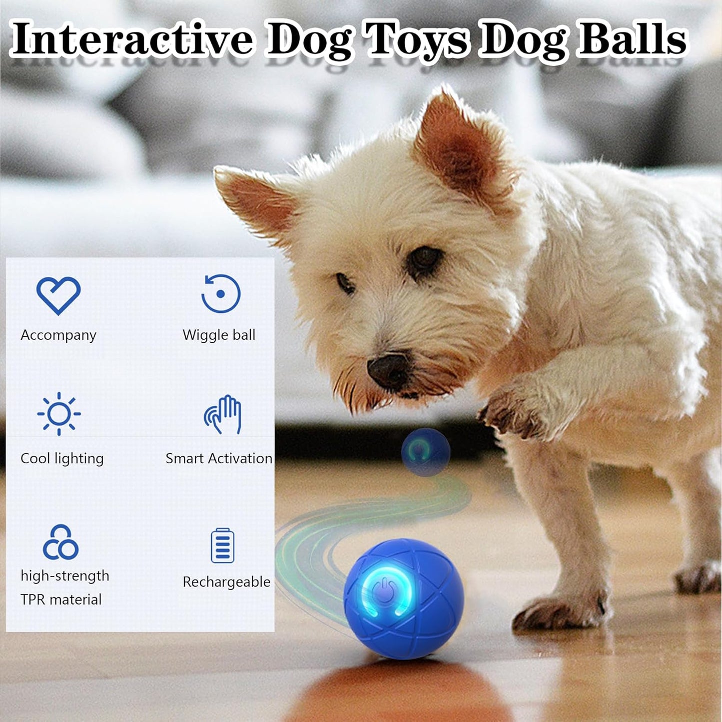 Mings Interactive Dog Toys Dog Balls, Activated Automatic Rolling Ball, for Puppy Small Medium Dogs Smart Jumping Automatic Moving, Bouncing and Rotating, Ball Vibrating Keep Them Busy [2025 Newly Upgraded]