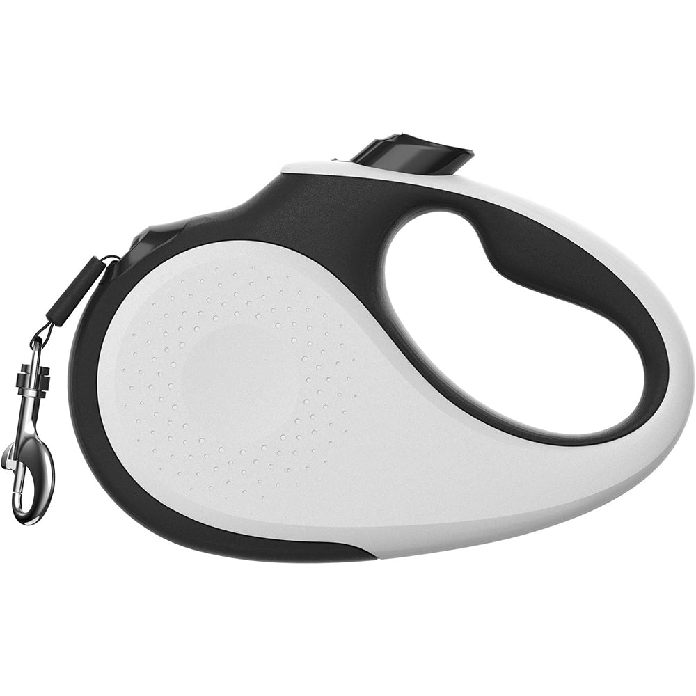 Mings Tiny 360° Tangle-Free Retractable Dog Leash with Anti-Slip Handle | 10 ft Nylon Tape| One-Handed Brake, Pause, Lock (White)