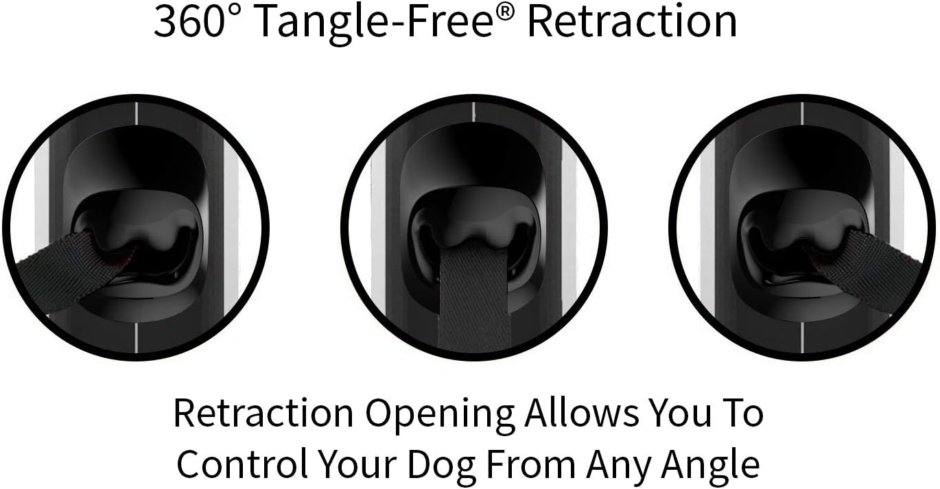 Mings Tiny 360° Tangle-Free Retractable Dog Leash with Anti-Slip Handle | 10 ft Nylon Tape| One-Handed Brake, Pause, Lock (White)