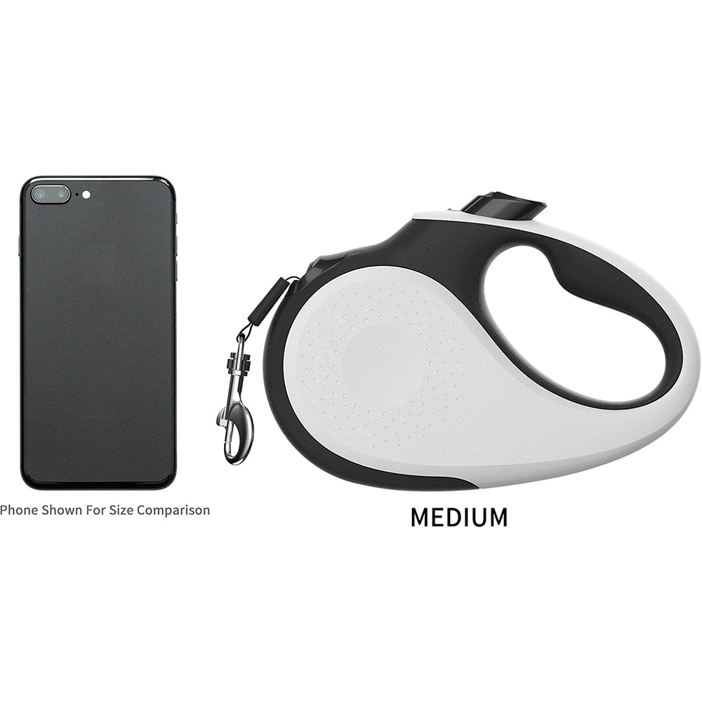 Mings Tiny 360° Tangle-Free Retractable Dog Leash with Anti-Slip Handle | 10 ft Nylon Tape| One-Handed Brake, Pause, Lock (White)