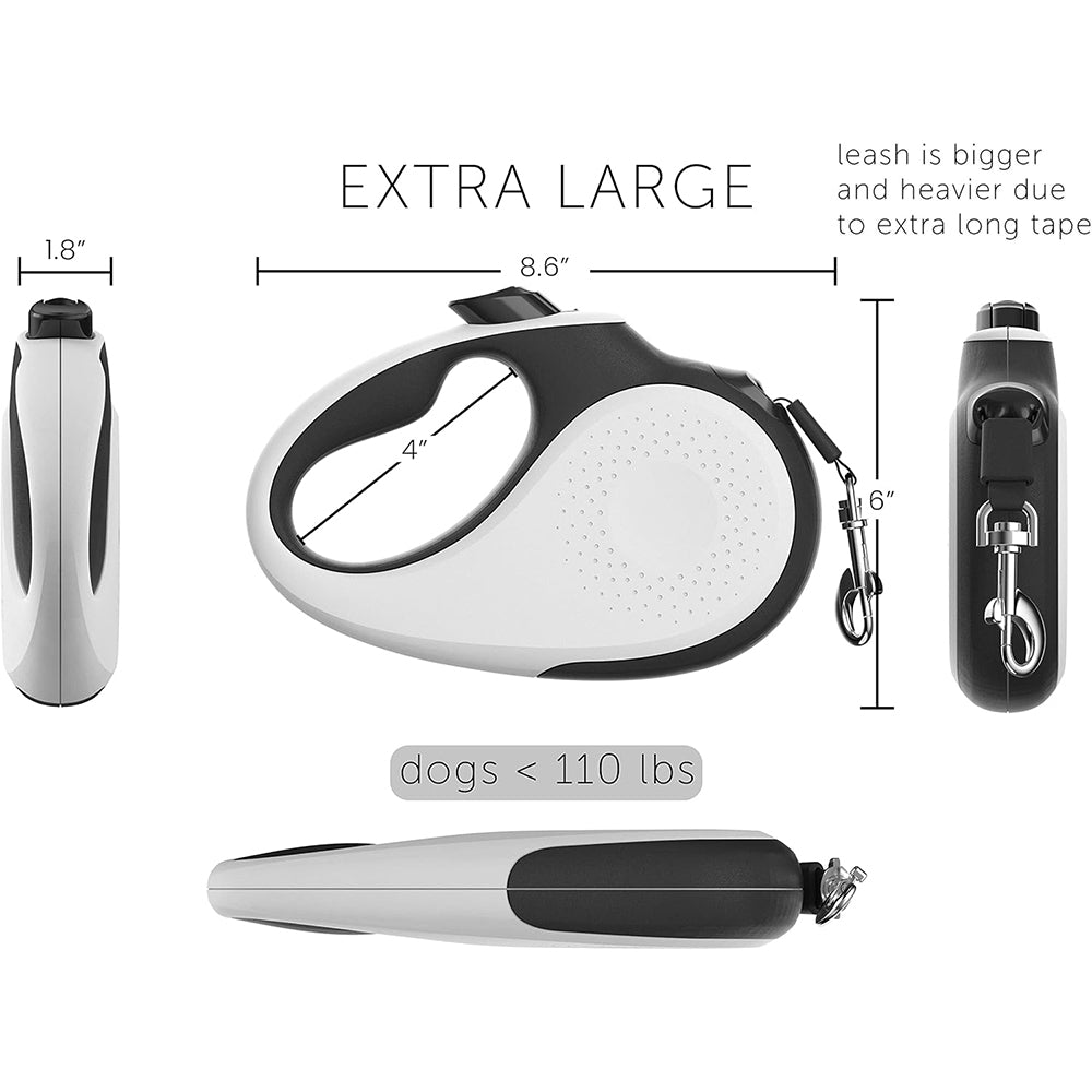Mings Tiny 360° Tangle-Free Retractable Dog Leash with Anti-Slip Handle | 10 ft Nylon Tape| One-Handed Brake, Pause, Lock (White)