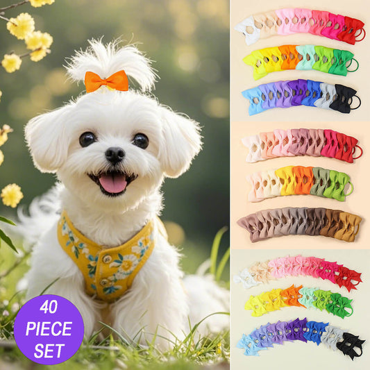 40 pcs Small Dog Bow with Clip, Handmade Puppy Dog Bows